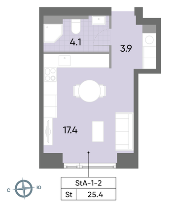 Продажа квартиры-студии 25,4 м², 2/52 этаж