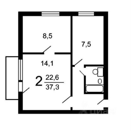 Продажа 2-комнатной квартиры 37,3 м², 4/9 этаж