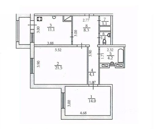 Продажа 2-комнатной квартиры 65,7 м², 7/8 этаж