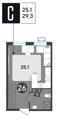 Продажа квартиры-студии 29,3 м², 4/18 этаж