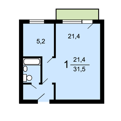 Продажа 1-комнатной квартиры 29,3 м², 1/8 этаж