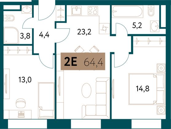 64,4 м², 3-комн. квартира, 7/28 этаж