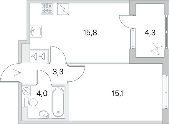 Продажа 1-комнатной квартиры 40,3 м², 4/5 этаж