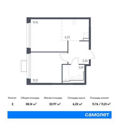 38,1 м², 1-комн. квартира, 24/24 этаж