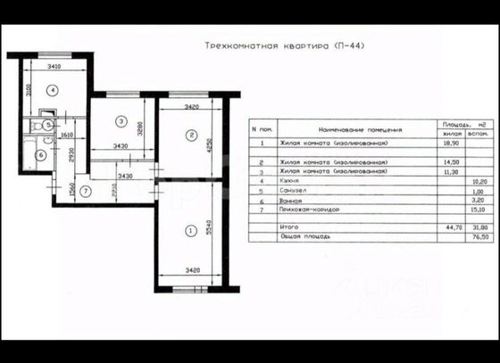 Продажа 3-комнатной квартиры 76,5 м², 1/16 этаж