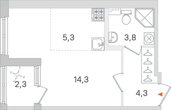 Продажа квартиры-студии 28,9 м², 2/4 этаж