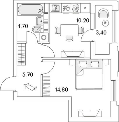 37,1 м², 1-комн. квартира, 9/13 этаж