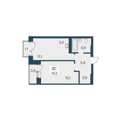 48,2 м², 2-комн. квартира, 12/30 этаж