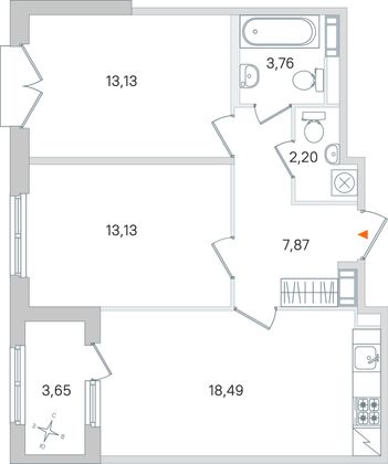 Продажа 2-комнатной квартиры 60,4 м², 3/4 этаж