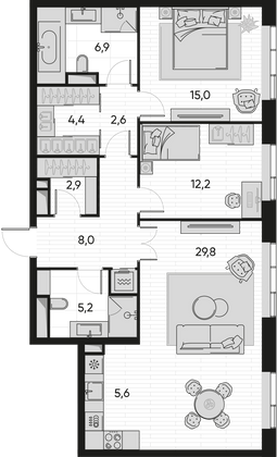 Продажа 3-комнатной квартиры 92,6 м², 15/22 этаж