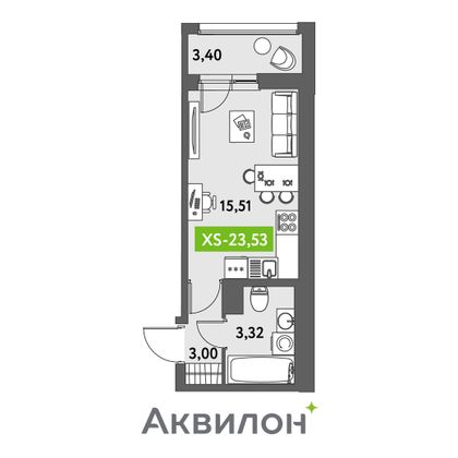 23,5 м², студия, 9/12 этаж