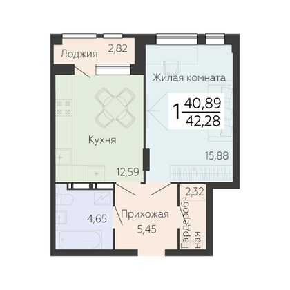 Продажа 1-комнатной квартиры 42,3 м², 10/14 этаж