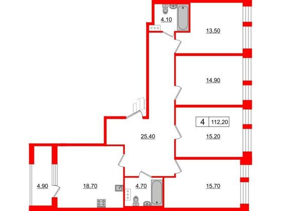 Продажа 4-комнатной квартиры 112,2 м², 8/10 этаж