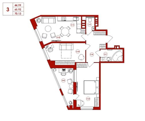 Продажа 3-комнатной квартиры 71 м², 3/16 этаж