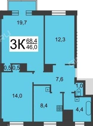 Продажа 3-комнатной квартиры 68,5 м², 3/5 этаж