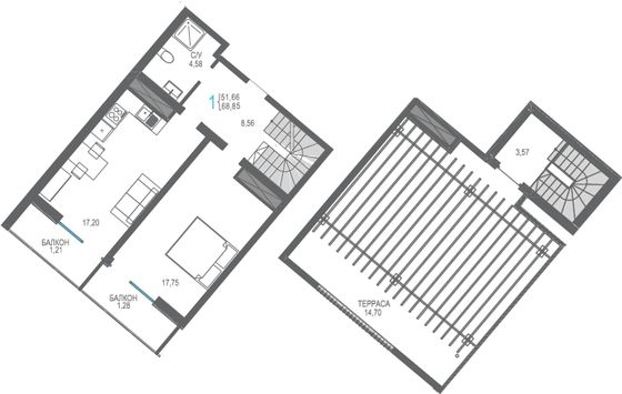 Продажа 1-комнатной квартиры 68,8 м², 15/16 этаж