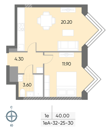 Продажа 1-комнатной квартиры 40 м², 27/30 этаж