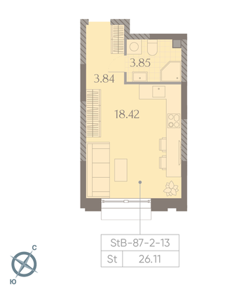 Продажа квартиры-студии 26,1 м², 5/23 этаж