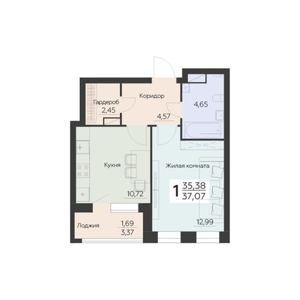 Продажа 1-комнатной квартиры 37,1 м², 5 этаж