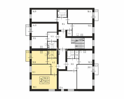 Продажа 2-комнатной квартиры 50 м², 3/4 этаж