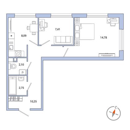 Продажа 2-комнатной квартиры 45,4 м², 1/7 этаж