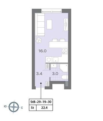 Продажа квартиры-студии 22,3 м², 24/32 этаж