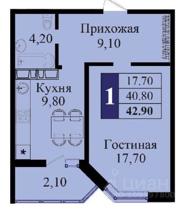 Продажа 1-комнатной квартиры 42 м², 16/23 этаж