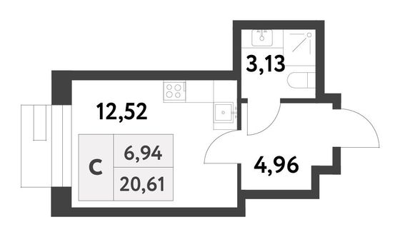 Продажа квартиры-студии 20,6 м², 13/16 этаж