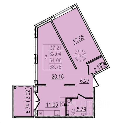 Продажа 2-комнатной квартиры 62 м², 1/4 этаж