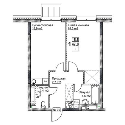 Продажа 1-комнатной квартиры 47 м², 5/24 этаж