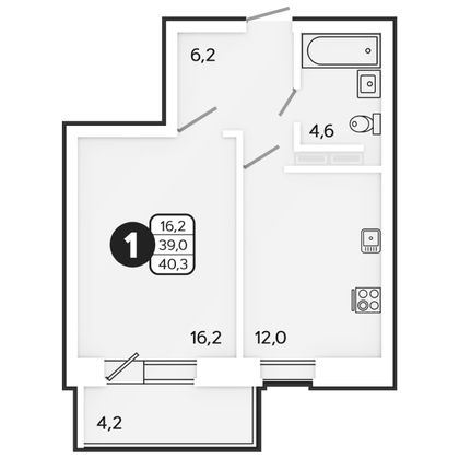 Продажа 1-комнатной квартиры 40,3 м², 12/17 этаж