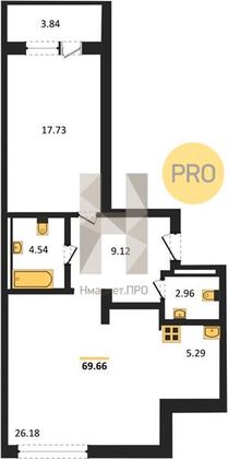 Продажа 1-комнатной квартиры 69,7 м², 1/23 этаж