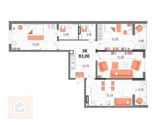 Продажа 3-комнатной квартиры 83 м², 2/13 этаж