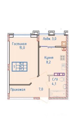 Продажа 1-комнатной квартиры 38 м², 2/8 этаж