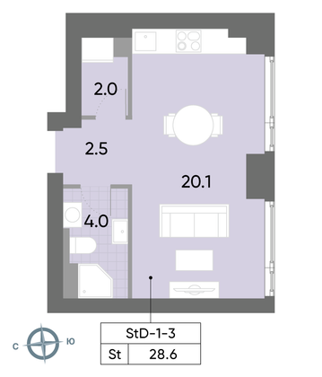 Продажа квартиры-студии 28,6 м², 3/52 этаж