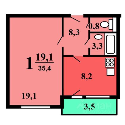 Продажа 1-комнатной квартиры 35,4 м², 5/16 этаж