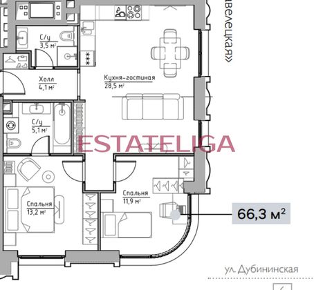 Продажа 2-комнатной квартиры 66,3 м², 16/33 этаж