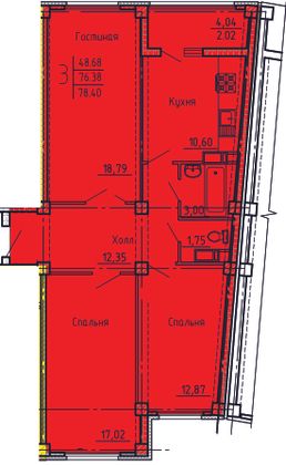 78,4 м², 3-комн. квартира, 11/18 этаж