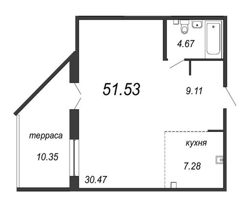 54,6 м², студия, 2/12 этаж