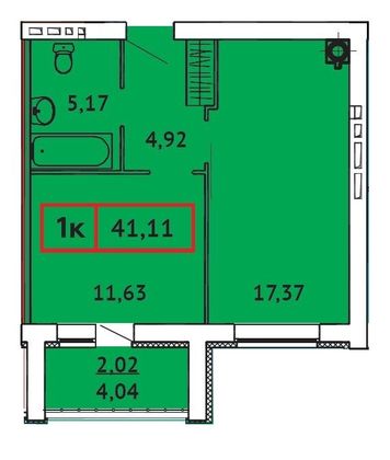 Продажа 1-комнатной квартиры 41,1 м², 1/9 этаж