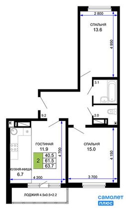 Продажа 2-комнатной квартиры 63,7 м², 20/24 этаж