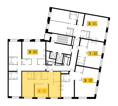 Продажа 2-комнатной квартиры 73,5 м², 4/14 этаж