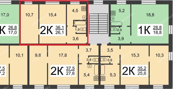 Продажа 2-комнатной квартиры 35,7 м², 3/3 этаж