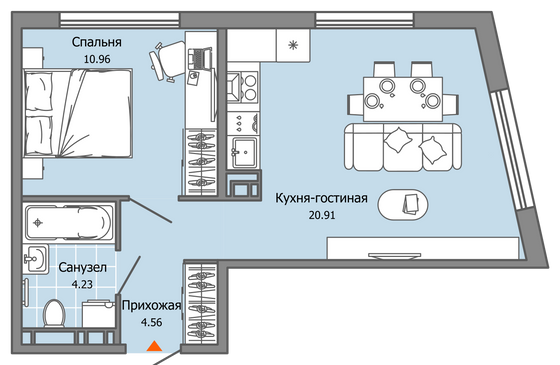 41 м², 2-комн. квартира, 3/7 этаж