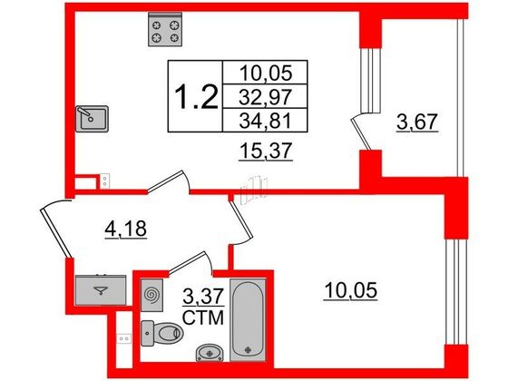 Продажа 1-комнатной квартиры 33 м², 2/4 этаж