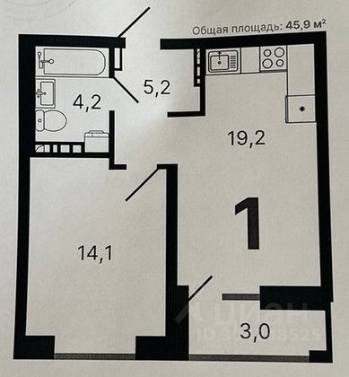 Продажа 1-комнатной квартиры 45,9 м², 14/25 этаж