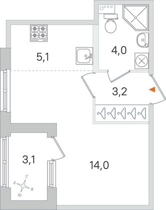 Продажа квартиры-студии 27,9 м², 2/4 этаж