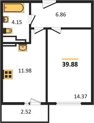 Продажа 1-комнатной квартиры 39,9 м², 19/25 этаж