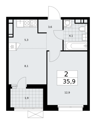 35,9 м², 2-комн. квартира, 10/17 этаж