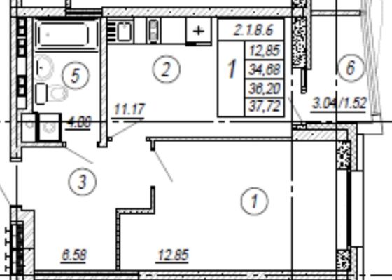 Продажа 1-комнатной квартиры 36,2 м², 6/30 этаж